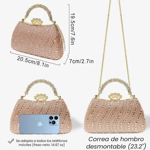 Miniatura 5 de Bolsos de mano con diamantes de imitación para mujer, bolso formal de noche con diamantes brillantes para cóctel, graduación, fiesta, boda