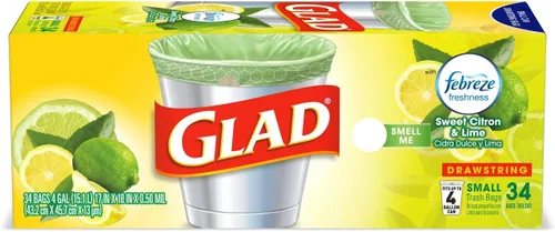 Miniatura 2 de Glad Bolsas de basura pequeñas con cordón de cocina, 4 galones, Febreze Sweet Citron & Lime, 34