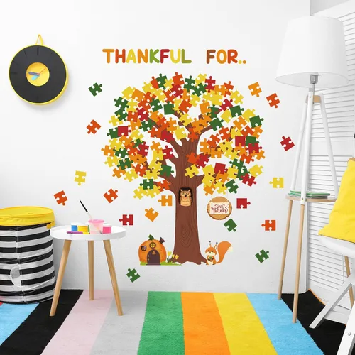 Miniatura 3 de Pajean Decoraciones de Tablero de Anuncios de Aula de Acción de Gracias Tablero de Anuncios Árbol Conjunto de Árbol de Otoño Decoraciones de Aula