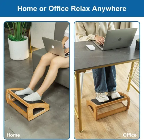 Miniatura 3 de StrongTek Reposapiés ergonómico para debajo del escritorio, 3 alturas ajustables de madera para oficina, superficie grande antideslizante, mejora