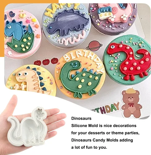 Miniatura 3 de Sijiangmold Moldes de silicona para fondant de dinosaurio para decoración de pasteles de dinosaurios, chocolate y dulces, decoración de cupcakes