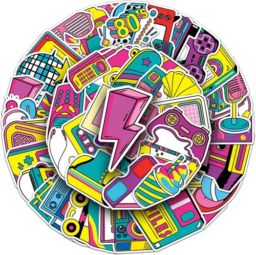 Miniatura 4 de 50 calcomanías de los años 90 y 80, recuerdos de fiesta de hip hop de los años 1990 y 1980, decoraciones de cumpleaños, calcomanías de vinilo Música