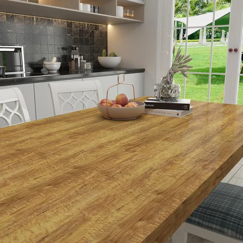 Miniatura 3 de Livelynine Papel de contacto de madera de roble oscuro para encimeras de escritorio, despegar y pegar, envoltura de vinilo de grano de madera
