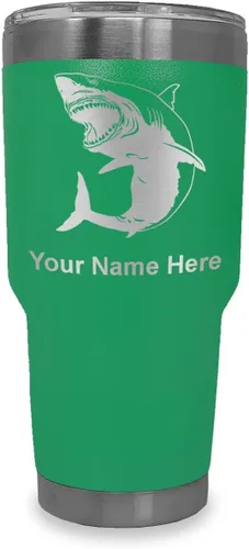 Miniatura 21 de LaserGram Vaso aislado al vacío de 20 onzas, gran tiburón blanco, grabado personalizado incluido (negro)
