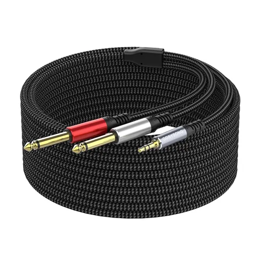 Adaptador de cable de audio estéreo 1/8 a dual 1/4 TS mono Y Splitter compatible con iPhone, PC, tarjeta de sonido de computadora, mezclador,