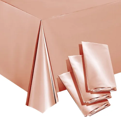 Sparkle and Bash Mantel rectangular de plástico color oro rosa – Mantel desechable de color oro rosa fácil de limpiar – Decoración para despedida de