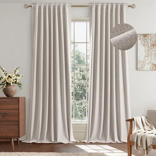 Miniatura 15 de EMEMA - Cortinas opacas de lino color beige, 72 pulgadas de largo, 2 paneles para dormitorio o sala de estar, con aislamiento térmico, 100%