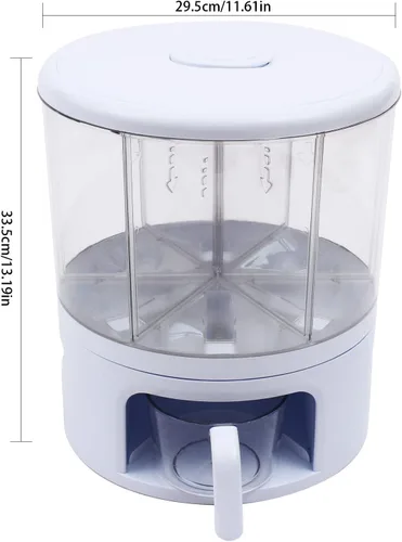 Miniatura 2 de Dispensador de granos giratorio de 360°, dispensador de cereales grande de 6 rejillas, recipiente de grano sellado con divisor y mango extraíbles