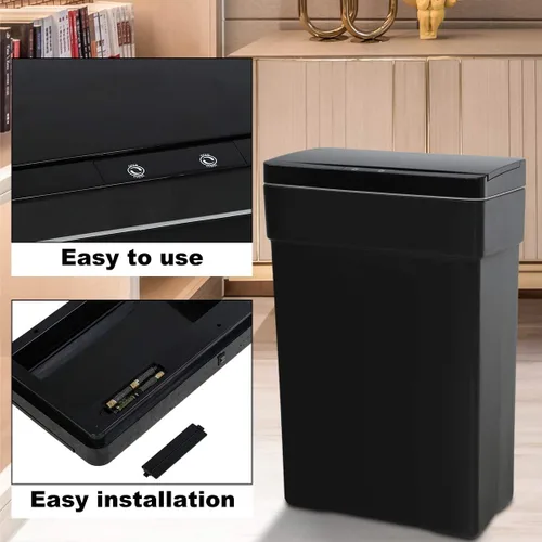Miniatura 4 de Basurero automático de 50 litros/13.2 galones para cocina, sin contacto, de alta capacidad, resistente a las manchas, con tapa (1, negro)