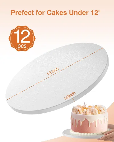 Miniatura 5 de 12 tablas redondas de 12 pulgadas de grosor, 1/2 pulgadas de grosor para pasteles pesados y escalonados, base de cartón para decorar y transportar