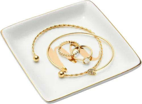 Miniatura 9 de Juvale Bandeja de anillos con monograma de letra M para regalos, plato de joyería personalizado para aretes, collares, pulseras (4 x 4 pulgadas)