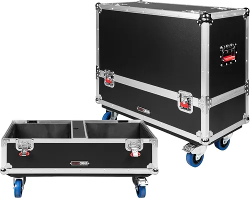 Gator Cases G-TOUR Series ATA Style Road Case para (2) gabinetes de altavoces QSC K12 con almacenamiento de cables y ruedas resistentes de 4