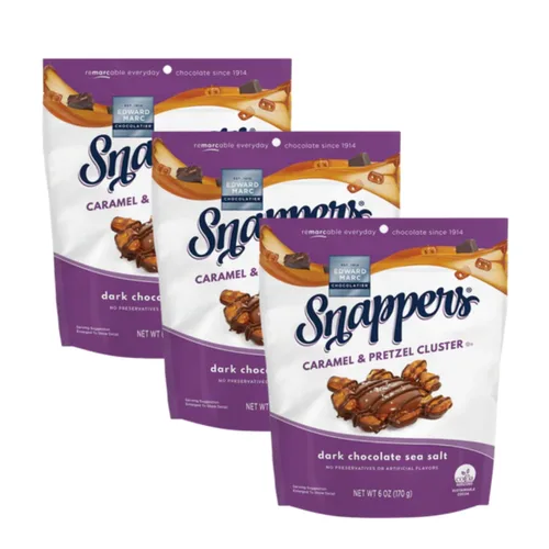 Miniatura 8 de Edward Marc Snappers Racimo de Caramelo Dulce y Pretzels - Bocadillo Crujiente de Pretzel con Chocolate Negro y Sal Marina para Adultos y Niños - 6