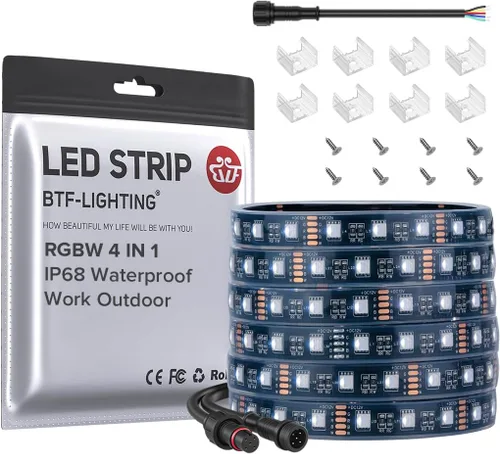 Miniatura 18 de BTF-LIGHTING Tira de luz LED IP68 impermeable para exterior RGBW 5050SMD RGB+Blanco cálido (3000K-3500K) 4 colores en 1 CC12V 16.4 pies 5m 60LED/m