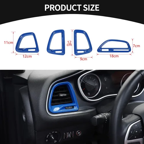Miniatura 3 de Voodonala para Dodge Challenger 2015-2021, accesorio de recorte para salida de aire de la consola central (Azul, 4 piezas)