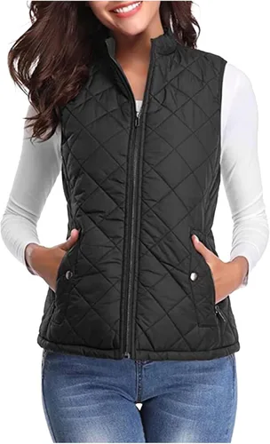 Miniatura 2 de Chaleco acolchado para mujer, con cuello alto, ligero, con cremallera, sin mangas, chaquetas de plumón de invierno, chalecos cálidos, ropa de abrigo