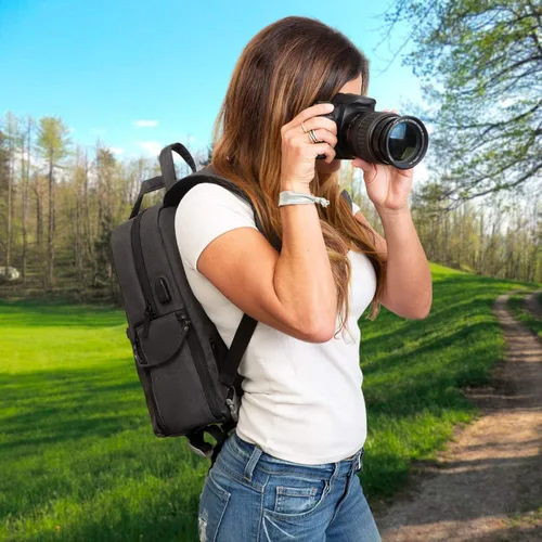 Miniatura 9 de Deco Gear Mochila multifunción para cámara SLR/DSLR con puerto de carga USB integrado para Canon, Nikon, Sony, compatible con cámaras sin espejo