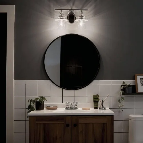 Miniatura 2 de Kichler Everett™ - Lámpara de tocador con 2 luces de 16 pulgadas con cristal transparente en níquel pulido