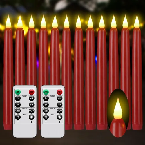 Miniatura 15 de Velas cónicas sin llama con control remoto y temporizador, candeleros LED que funcionan con baterías con llama 3D parpadeante, velas falsas