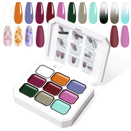 Miniatura 34 de Juego de esmaltes de gel con gradiente, 9 colores ombre, esmalte de gel para uñas rojo, marrón, azul claro, rosa, esponjado para pigmento, Pat Aura