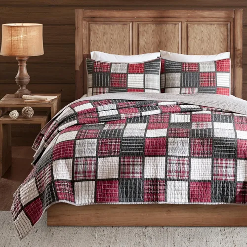 Miniatura 23 de Woolrich - Juego de edredón reversible de algodón, estilo cabaña invertido a color sólido, colcha ligera de retazos para todas las estaciones