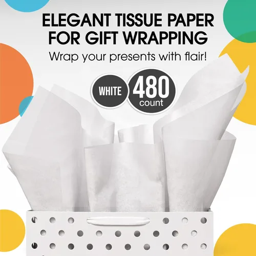 Miniatura 3 de Party Solids Papel de seda blanco para bolsas de regalo, papel de seda a granel de 15 x 20 pulgadas, 480 hojas, papel de periódico de 10 libras