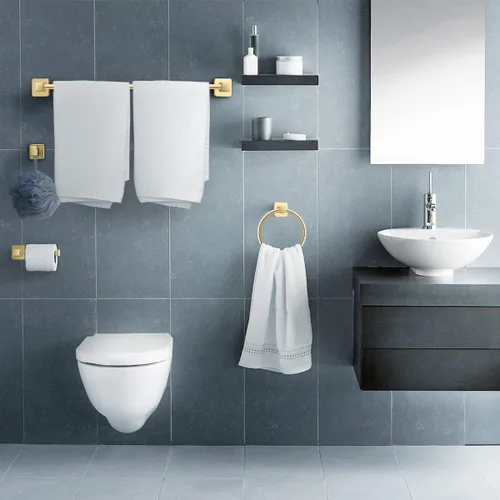 Miniatura 7 de Juego de accesorios de baño de 4 piezas, juego de toallero que incluye barra de toalla de mano de 17 pulgadas, anillo de toalla, ganchos