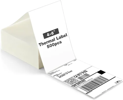 Etiquetas térmicas directas de 4 x 6 pulgadas, 500 etiquetas de envío plegadas en abanico, adhesivo permanente y de grado comercial, funciona con la