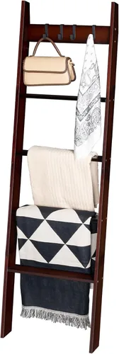 Miniatura 7 de HOOBRO Escalera para toallas para sala de estar y dormitorio, estante decorativo en forma de escalera de 5 niveles para pared y baño, con 4 ganchos