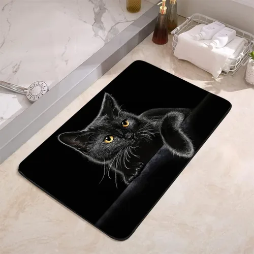 Miniatura 3 de YISUMEI Bonito tapete de baño con diseño de gato negro, antideslizante, de súper absorción, con parte trasera de goma, se adapta debajo del baño