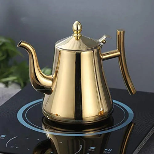 HOKY Hervidor de agua de acero inoxidable 1L1.5L, tetera más gruesa con filtro, tetera de hotel, cafetera de inducción, hervidor de té dorado y