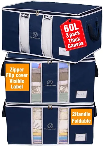 Organizador de bolsas de almacenamiento de ropa para mantas, ropa, edredones y juegos de ropa de cama, apilable con cremalleras, ventana Azul
