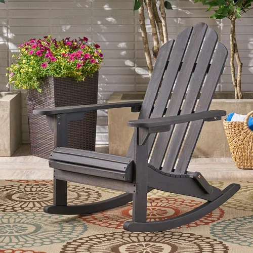 Miniatura 2 de Christopher Knight Home Cara Adirondack - Silla mecedora de madera de acacia para exteriores, acabado gris oscuro