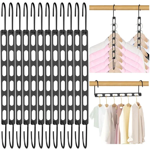 Paquete de 12 perchas plegables de metal que ahorran espacio para ropa, organizadores de armario y almacenamiento, artículos esenciales para la Negro
