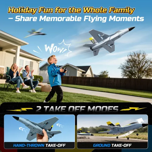 Miniatura 5 de DEERC Avión RC F18 de 4 canales para adultos, control remoto, avión de combate, 2.4 GHz, estabilizador de giroscopio de 6 ejes, RTF Hobby Glider