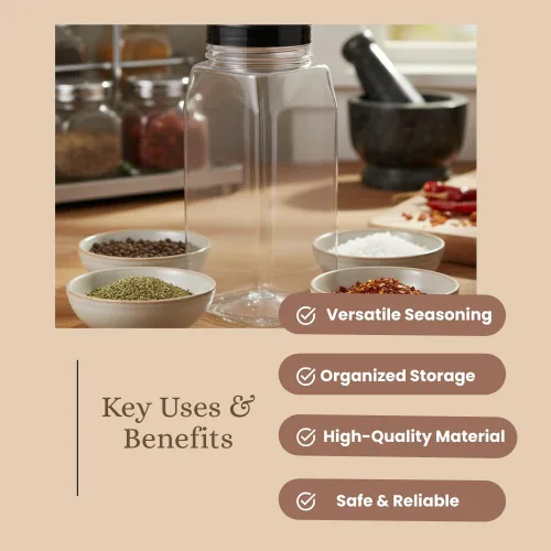 Miniatura 7 de Pride Of India Tarros grandes de plástico transparente para especias con tapa de tamiz doble, sin BPA de grado alimenticio, fabricados en Estados