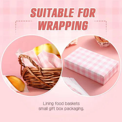 Miniatura 7 de Chivao 150 hojas de papel de cera de Pascua para comida de 9.8 x 8.3 pulgadas, papel de delicatessen a cuadros rosados, desechable, a prueba