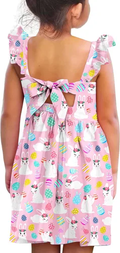 Miniatura 9 de Vieille Vestido de verano para niñas pequeñas, con volantes, manga corta, lindo vestido de sirena sin espalda para niños, vestido de playa casual
