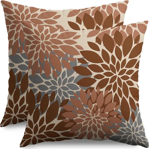 Miniatura 49 de Fundas de Almohada Azul Aguamarina 16X16 Pulgadas Juego de 2, Flores de Dalia Primavera Verano Floral Crema Fundas de Almohada Decorativas