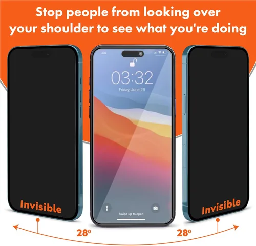 Miniatura 2 de Slapback Protector de pantalla de privacidad prémium para iPhone 14 Pro Max [2 unidades] [pantalla de 6.7 pulgadas] Anti-espía 28 grados opaca