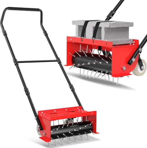 VASALAID Aireador manual de césped con pinchos de empuje, herramienta de aireación de césped prefijada con ruedas para césped, jardín y césped de