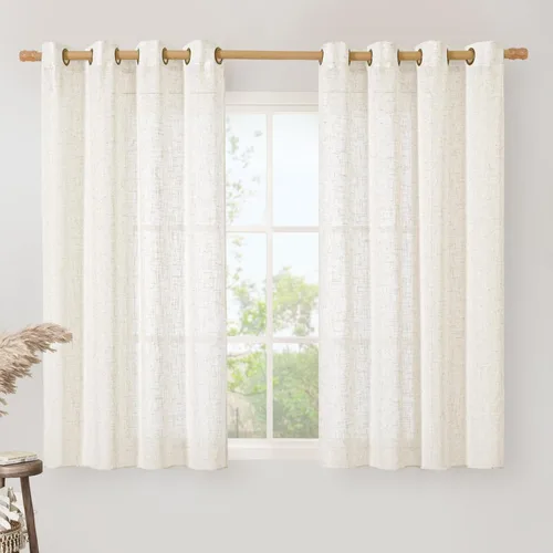 Miniatura 57 de LAMIT Cortinas de lino sintético para dormitorio, paneles filtrantes de luz, cortinas de lino con protección de privacidad con ojales para ventanas