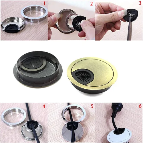 Miniatura 5 de HJ Garden 5 ojales de escritorio de metal de 2-3/8 pulgadas (2.362 in) para administrar y ocultar el cable de alambre, cubierta de agujero
