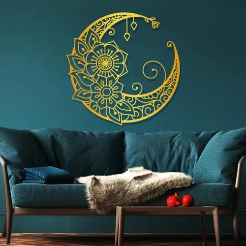Arte de pared de metal con diseño de mandala y luna, decoración de pared bohemia con luna dorada, 18 x 18 pulgadas (18.1 x 18.1 in) para decoración