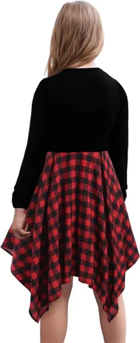 Miniatura 6 de KYMIDY Vestido midi alto y bajo para niñas, de manga larga, estilo bohemio, con vuelo, casual, con bolsillos, para niños de 6 a 12 años