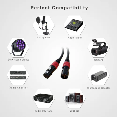 Miniatura 4 de Cables XLR, cable de micrófono XLR de 25 pies, paquete de 4 unidades, cable de altavoz XLR de 3 pines chapado en oro macho a hembra, cable