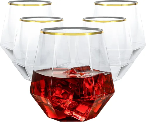 Miniatura 11 de Goodluck 40 piezas de copas de vino y whisky de plástico sin tallo de diamante, 12 onzas, copas de cóctel desechables, adecuadas para bodas, fiestas