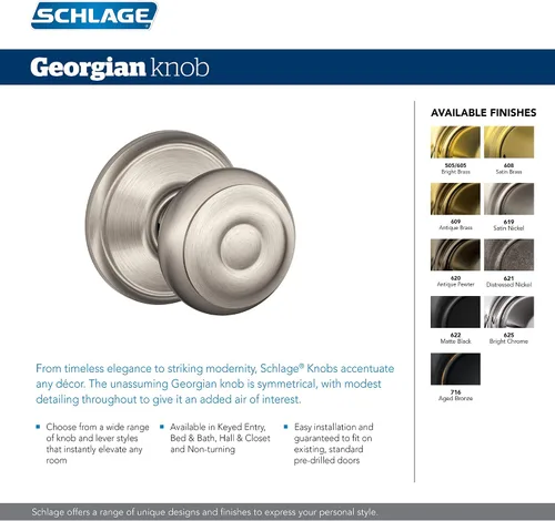 Miniatura 2 de SCHLAGE F10 GEO 716 Pomo de Puerta Georgiano, Cerradura de Paso para Pasillo y Armario, Bronce Envejecido (Paquete de 4)