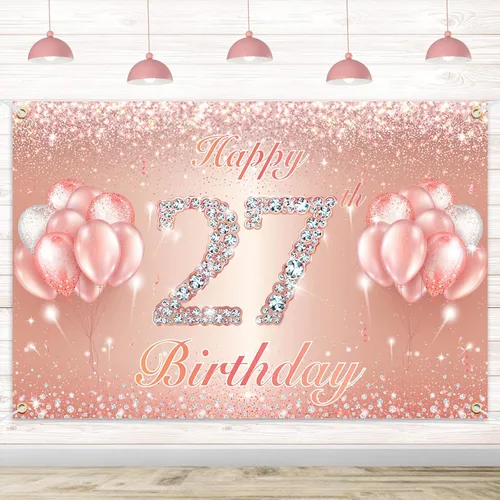 Miniatura 14 de Fondo de pancarta de feliz cumpleaños 10 – Suministros de decoración de fiesta de cumpleaños 10 para niñas o niños – Oro rosa 4 x 6 pies