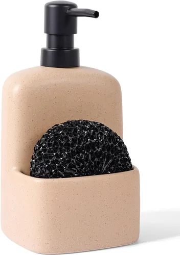 Miniatura 10 de Dispensador de jabón para platos, dispensador de jabón de cocina con soporte de esponja, dispensador de jabón de cerámica mate de 20 onzas para Gris